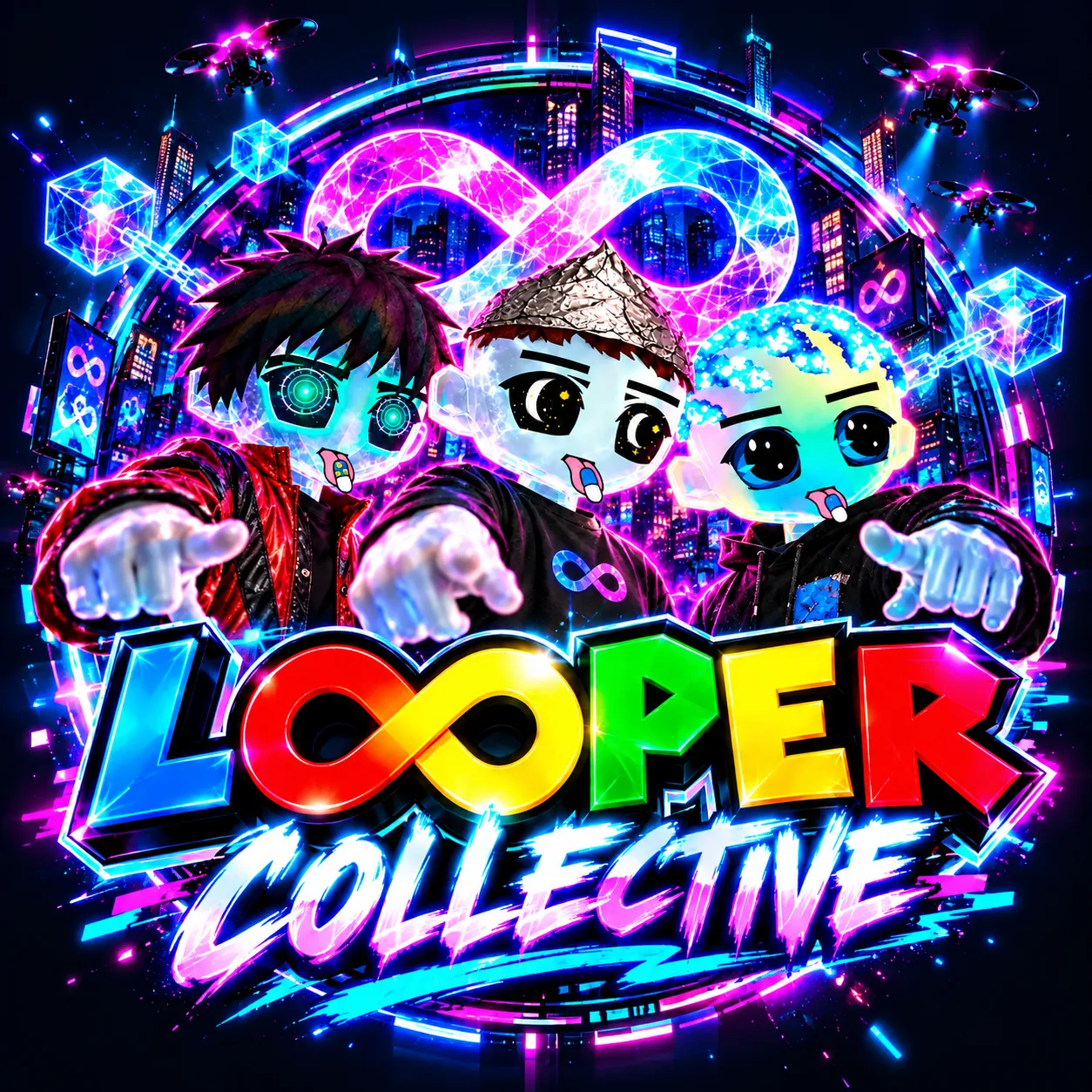 Three Loopers pointing forward